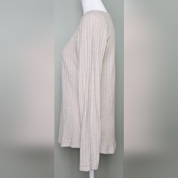 Womens Apricot Sweater Pit Brushed Long Sleeve Sheer Embroidered Shoulders NWOT - Picture 3 of 9